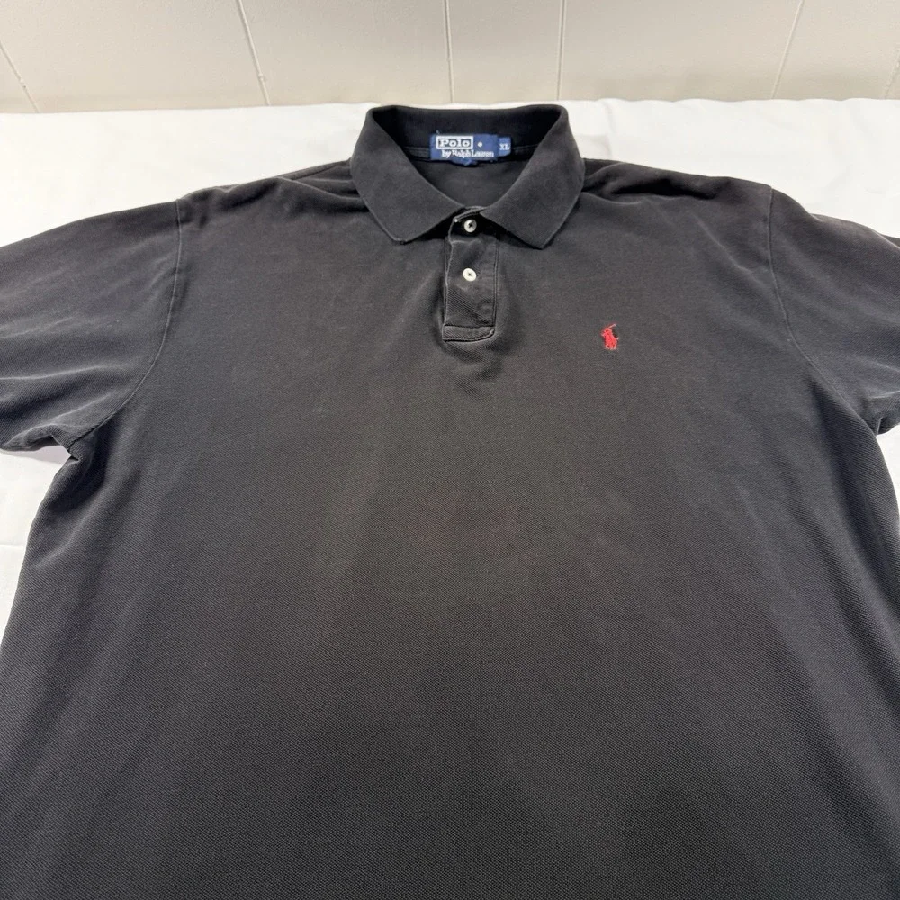 Vintage Polo Ralph Lauren Polo Shirt Mens XL Black Pique Cotton Red Pony 90s
